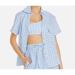 Frankies Bikinis Gingham Linen Button Up Shirt Coastal Summer Beach Vacation
